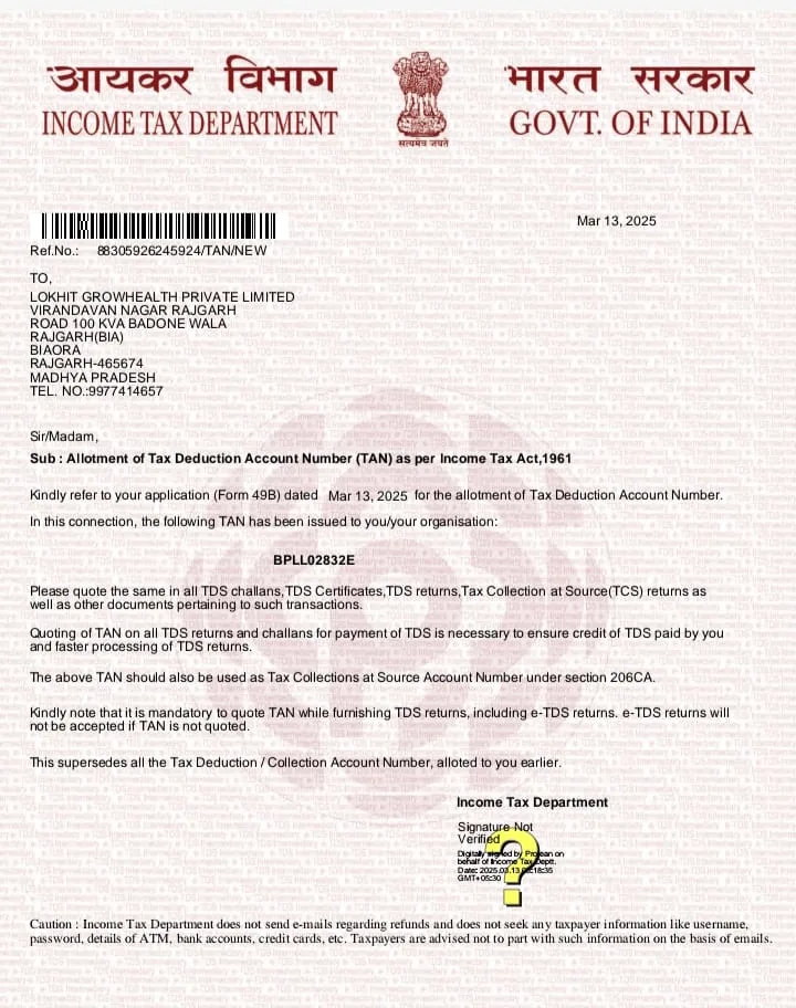 TAN Certificate